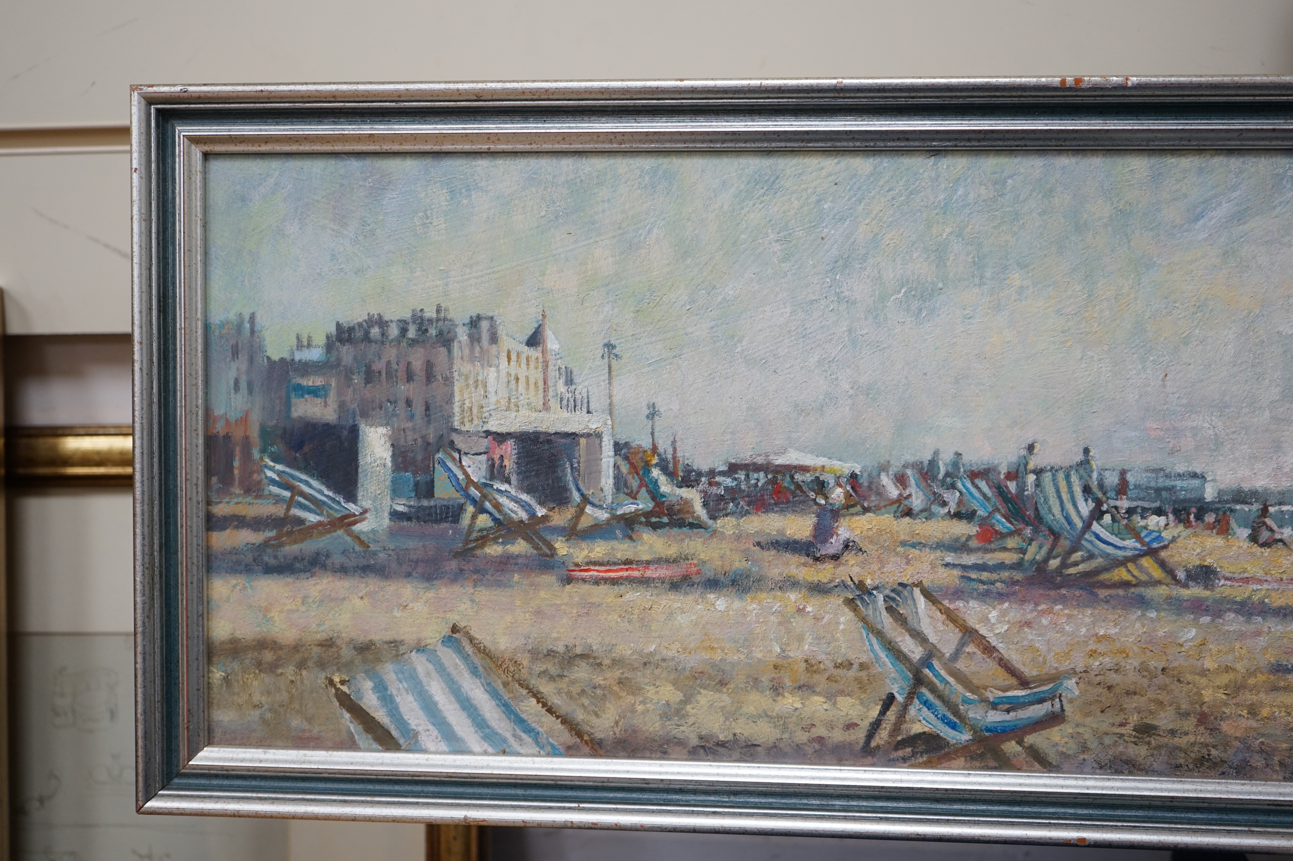St John Child (b.1936), oil on board, Panoramic view of Brighton seafront, signed, 24 x 89cm